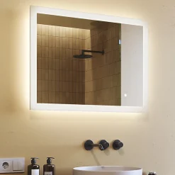 Mural Miroir LED 80x60 Miroir Salle de Bain avec tactile et 3 temperatures de Couleur