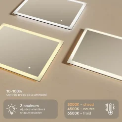 Mural Miroir LED 80x60 Miroir Salle de Bain avec tactile et 3 temperatures de Couleur