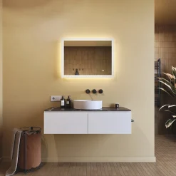 Mural Miroir LED 80x60 Miroir Salle de Bain avec tactile et 3 temperatures de Couleur