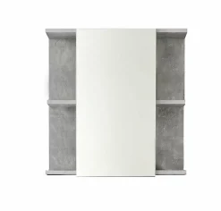 NANO - Meuble de salle de bain - Armoire de toilette avec miroir et LED en mélaminé blanc-gris. L-H-P:60-62-20cm