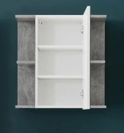 NANO - Meuble de salle de bain - Armoire de toilette avec miroir et LED en mélaminé blanc-gris. L-H-P:60-62-20cm