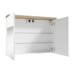 Naturel Armoire à miroir Naturel Stilla + LED 80x60 cm blanc (STILLAE08002)