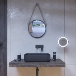 Naturel Miroir mural rond avec cadre en métal 40x40 cm, Noir (ZLAN40C)