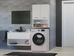 NELLIO - Armoire de toilette murale - Meuble Salle de bain à suspendre - 64x30x90 cm - Rangement