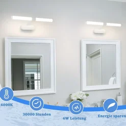 NETTLIFE Lampe de miroir LED 40CM 6W Etanche IP44 Moderne Blanc Neutre 4000K Blanc