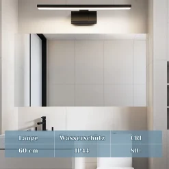 NETTLIFE Lampe Miroir LED IP44 12W 60cm Blanc Neutre 4000K Salle de Bain Noire