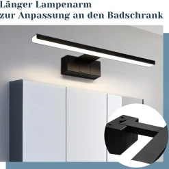 NETTLIFE Lampe Miroir LED IP44 12W 60cm Blanc Neutre 4000K Salle de Bain Noire
