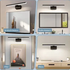 NETTLIFE Lampe Miroir LED IP44 12W 60cm Blanc Neutre 4000K Salle de Bain Noire