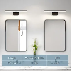 NETTLIFE Lampe Miroir LED IP44 6W 30cm Blanc Neutre 4000K Salle de Bain Noire