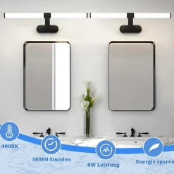 NETTLIFE LED Lampe Miroir 4000K IP44 8W 60CM Noir Lampe Murale Moderne Étanche
