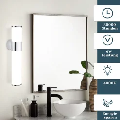 NETTLIFE Lot 2 Lampes Miroir LED 6W 30CM IP44 Blanc Neutre 4000K Salle de Bain Chrome Moderne