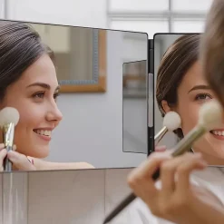 Nettlife Miroir de maquillage à hauteur réglable et design en trois parties Miroir plat et indéformable