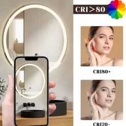 NETTLIFE Miroir lumineux salle de bain - Rond 50 cm LED, mural, interrupteur tactile, antibuée, IP44, réglable 3000K-6500K