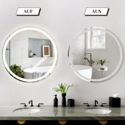 NETTLIFE Miroir lumineux salle de bain - Rond 50 cm LED, mural, interrupteur tactile, antibuée, IP44, réglable 3000K-6500K