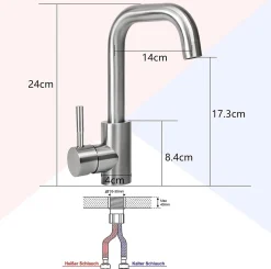 NETTLIFE robinet de cuisine robinet de lavabo de salle de bains robinet de salle de bains en acier inoxydable haute pression