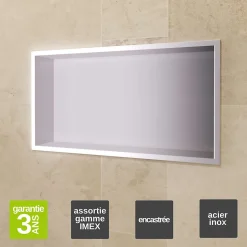 Niche de Douche Mural 63 x 33 cm - Rangement Salle de Bain en finition Niquel Brossé - PACIFIC