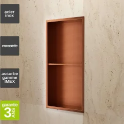 Niche de Douche Mural 33 x 63 cm - Rangement Salle de Bain en finition Cuivré - ARTIC