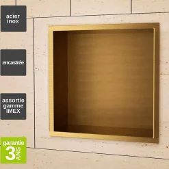 Niche de Douche Mural 33 x 33 cm - Rangement Salle de Bain en finition Or Brossé - ATLANTIC