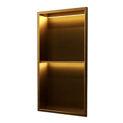 Niche de Douche Mural Éclairage Led 33 x 63 cm - Rangement Salle de Bain en finition Or Brossé - MARSHALL