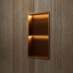 Niche de Douche Mural Éclairage Led 33 x 63 cm - Rangement Salle de Bain en finition Cuivré - MARSHALL