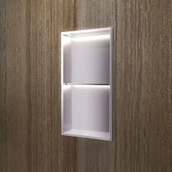 Niche de Douche Mural Éclairage Led 33 x 63 cm - Rangement Salle de Bain en finition Niquel Brossé - MARSHALL