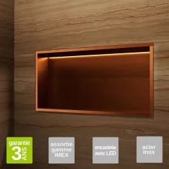 Niche de Douche Mural Éclairage Led 63 x 33 cm - Rangement Salle de Bain en finition Cuivré - OCEANIC