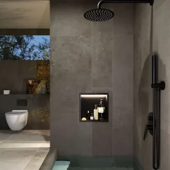 Niche de Douche Mural Éclairage Led 33 x 33 cm - Rangement Salle de Bain en finition Noir Mat - INDIC