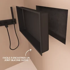Niche de Douche Noir Satiné - 30x60 cm - Rangement Mural Salle de Bain - NOOK