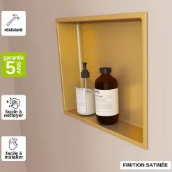 Niche de Douche Or Satiné - 30x30 cm - Rangement Mural Salle de Bain - NOOK