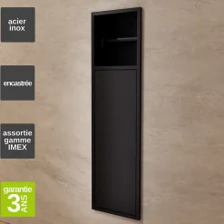 Niche de WC 17 x 60 cm - Rangement Mural Encastrable en finition Noir Métal - EGEAN