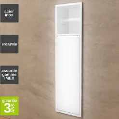 Niche de WC 17 x 60 cm - Rangement Mural Encastrable en finition Blanc Satiné - EGEAN