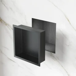 Niche inox SIRHONA 300x300x95mm - Encastrée + Bac à douche + Verticale/Horizontale + Noir mat