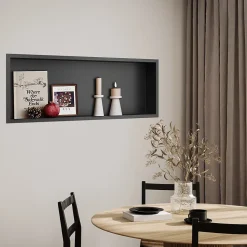 Niche inox SIRHONA 900x300x100mm - Encastrée + Bac à douche + Verticale/Horizontale + Noir mat