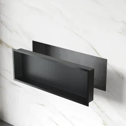Niche inox SIRHONA 900x300x100mm - Encastrée + Bac à douche + Verticale/Horizontale + Noir mat