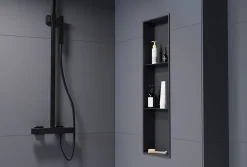 Niche murale de douche avec rebords, étagère encastrable douche acier inox avec compartiments - 90x30x10cm - NT309010X Noir
