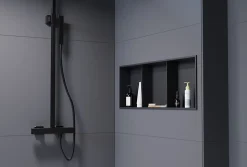 Niche murale de douche avec rebords, étagère encastrable douche acier inox avec compartiments - 90x30x10cm - NT309010X Noir