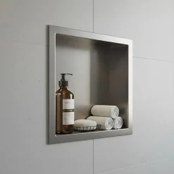 Niche murale de douche, étagère encastrable douche acier Inox Brossé - 30x30cm