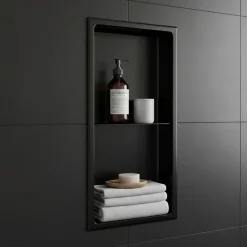 Niche murale de douche, étagère encastrable douche acier Noir Mat - 60x30cm