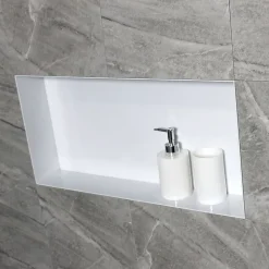Niche murale de douche, étagère encastrable douche acier inox, sans rebord - 60x30x10cm - BS603010 Blanc
