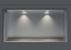 Niche murale douche acier inox + 2 Spots LED, étagère douche encastrable - 20x60x10cm (HxLxP) - Acier brossé, 2x Spot Chrome