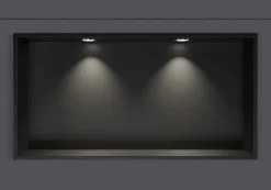 Niche murale douche acier inox + 2 Spots LED, étagère douche encastrable - 20x60x10cm (HxLxP) - Noir, 2x Spot Chrome