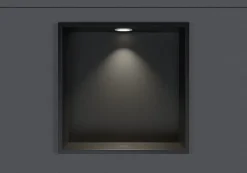 Niche murale douche acier inox + Spot LED, étagère douche encastrable - 30x30x10cm (HxLxP) - Noir, 1x Spot Blanc mat