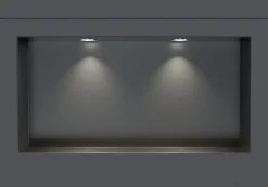 Niche murale douche acier inox + 2 Spots LED, étagère douche encastrable NT306010X, 30x60x10cm (HxLxP), Gun métal, 2x Spot Chrome