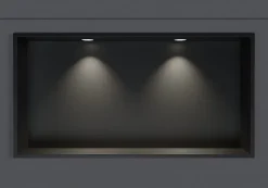Niche murale douche acier inox + 2 Spots LED, étagère douche encastrable - 30x60x10cm (HxLxP) - Noir, 2x Spot noir mat
