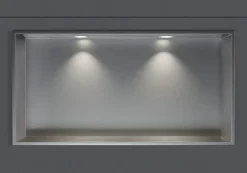 Niche murale douche acier inox + 2 Spots LED, étagère douche encastrable - 20x60x10cm (HxLxP) - Acier brossé, 2x Spot Blanc mat