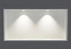Niche murale douche acier inox + 2 Spots LED, étagère douche encastrable - 30x60x10cm (HxLxP) - Blanc, 2x Spot Chrome