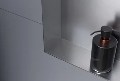 Niche murale douche acier inox + 2 Spots LED, étagère douche encastré NT306010X, 30x60x10cm (HxLxP), Acier brossé, 2 Spot noir mat