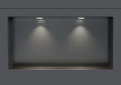 Niche murale douche acier inox + 2 Spots LED, étagère douche encastré NT306010X, 30x60x10cm (HxLxP), Gun métal, 2 Spot Blanc mat
