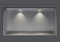 Niche murale douche acier inox + 2 Spots LED, étagère douche encastrable - 20x60x10cm (HxLxP) - Acier brossé, 2x Spot noir mat