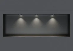 Niche murale douche acier inox + 3 Spots LED, étagère douche encastrable NT309010X, 30x90x10cm (HxLxP), Gun métal, 3 Spot noir mat